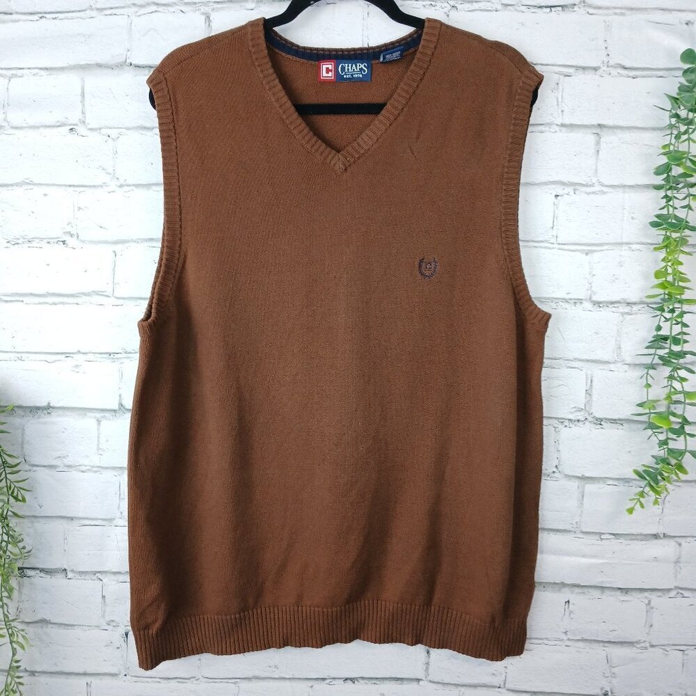 MENS CHAPS BROWN SWEATER VEST, SIZE LARGE